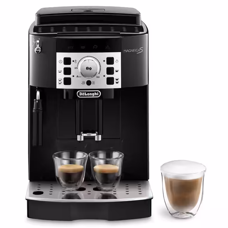 De'Longhi Magnifica S ECAM22.110.B Coffee Machine - Front view with espresso drinks